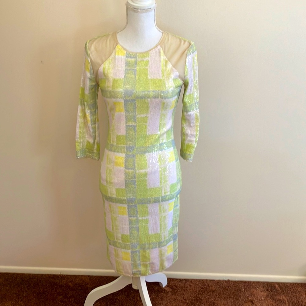 Rachel Roy Sequin and mesh knee length dress Small